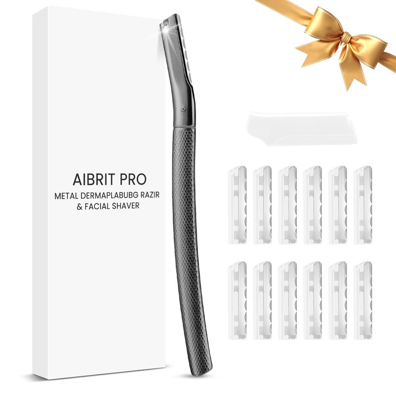 AIBRIT Dermaplaning Tool for Face, Dermaplane Razor for Peach Fuzz with Metal Grip, Professional Eyebrow Razor for Women, Facial Razor for Women Black (12 Replaceable Blades) - Image 1